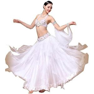 Wit,L,PONNYC Buikdansjurken Met Kralen Voor Dames Buikdans Crop Top Bh En Heupsjaal Split Dansrok Glanzende Buikdanspakken 3-Delig Halloween Outfit Met Pailletten