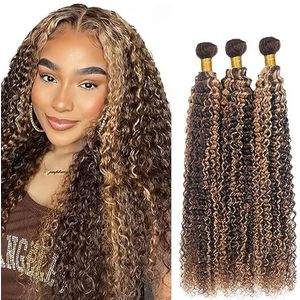 P427 Bundles Highlight Curly Human Hair Bundles 28 30 32 Inch Brazilian Unprocessed Virgin Hair Two Tone Color Kinky Curly Bundles Human Hair Extention 3 Bundles Total 300g
