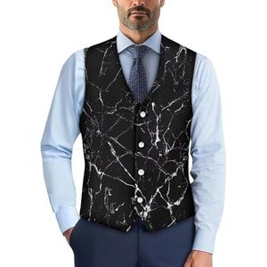 Wismoutput Heren V-hals pak vesten zachte slim fit button down jurk stijlvol blazer vest met riem aan de achterkant, Zwart marmer, S