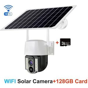 4G Sim Solar Camera Outdoor Power Camara PIR Humanoïde detectie CCTV-beveiliging Ingebouwde batterij met zonnepaneel Beveiligingscamera'S Voor Thuis(WIFI Cam 128G Card)