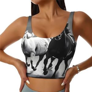 ETASUIOL Zwart-witte paardenhardloopbeha met hoge impactprint voor vrouwen, ingebouwde gewatteerde ondersteuning, perfect voor yoga, hardlopen en fitness, Zwart, S