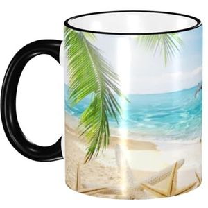 Mok, 330 ml keramische kop koffiekop theekop voor keuken restaurant kantoor, zeester strand zee palmen bedrukt