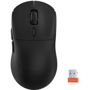 KYSONA Draadloze gamingmuis Ultralichte 55g, 3395 vertragingsvrije sensor, 26K DPI, 80 uur lange batterijduur, 6 programmeerbare knoppen voor pc, 3 modi (2,4G/bedraadd/BT), Win met M600v2, zwart