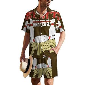 Split Bowling Hawaïaans pak voor heren, set van 2 stuks, strandoutfit, shirt en korte broek, bijpassende set