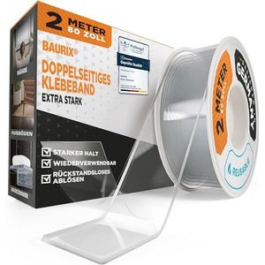 BAURIX® Nano Plakband Dubbelzijdig [2m] - Extra sterke dubbelzijdige tape - Wasbare silicone double sided tape transparant - Veelzijdige sterke dubbelzijdige nano magic tape