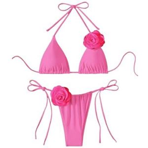 Tweedelige dames sexy rugloze bikiniset, schattig dameszwempak, driehoekige badkleding for strand en vakantie(Color:Pink,Size:M)