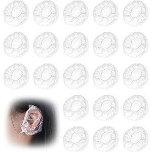 Oordopjes, 100 stuks, waterdichte oorafdekkingen met elastische banden, voor thuis en hotel, badkamer, haarkleur, spa, kapsalon, douche (transparant)
