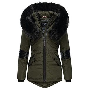 Navahoo Nirvana winterjas voor dames, met zwarte capuchon van imitatiebont XS-XXL, Olijf, M