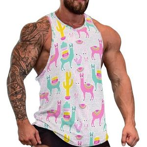 Sweet Llama Alpaca And Cactus Tanktop voor heren, grafische mouwloze bodybuilding-T-shirts, casual strand-T-shirt, grappige sportschoolspier