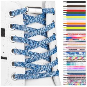 SULPO Platte veters zonder strikken - veters kleurrijke snelsluiting - elastische schoenveters - rubber - veters - veters voor kinderen en volwassenen, blauw metallic, Eén Maat