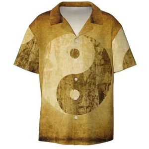 Yin Yang Symbool Print Heren Overhemden Atletische Slim Fit Korte Mouw Casual Business Button Down Shirt, Zwart, 4XL