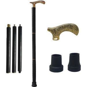 Handgemaakte houten wandelstok | Wandelstok 91 cm ca. met messing handvat, 2 rubberen punt voor man, vrouwen, senioren, geweldig cadeau-idee | Galaxy Indiacraft (mat zwart donker)