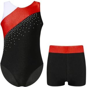 AYWTIUN Turnpakjes voor meisjes en meisjes, gymnastiek jumpsuit, mouwloos, skatespakjes met shorts, danskleding, set, tieners, oefening, ballet tutu bodysuit (rood, 16)