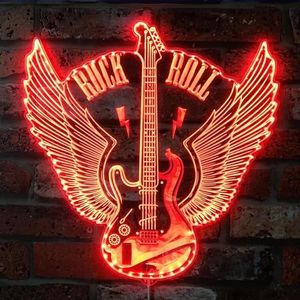 ADVPRO Gitaar Angel Wings Rock n Roll Muziek RGB Dynamisch Glam LED-bord - Cut-to-Edge Vorm - Slimme 3D Wanddecoratie - Multicolor Dynamische Verlichting st06s22-fnd-i0026-c