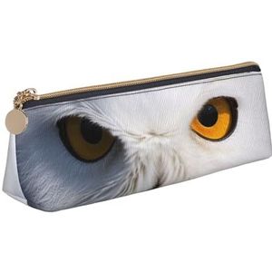 Dwrepo Lederen etui voor vrouwen mannen potlood tas met rits draagbare etui besneeuwde uil ogen pen tas kleine make-up tas munt zakje voor werk kantoorbenodigdheden