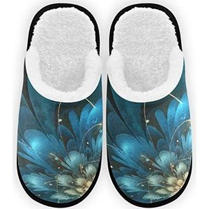 Mannen Vrouwen Slippers Blauwe Bloemen Pluche Voering Comfort Warm Koraal Fleece Slaapkamer Slippers Voor Indoor Outdoor Spa