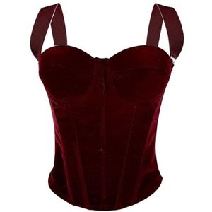 LoprNsdgt Dames Velours Mouwloos Corsettop Met Rits Herfst Winter Effen Kleur Vintage Vest,Rood,L