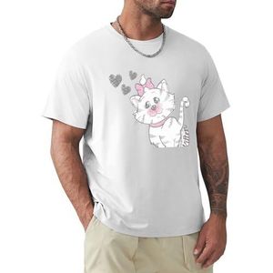 Heren T-shirt kat strik korte mouwen T-shirt ronde hals T-shirt voor mannen, Kat Bow1, XXL
