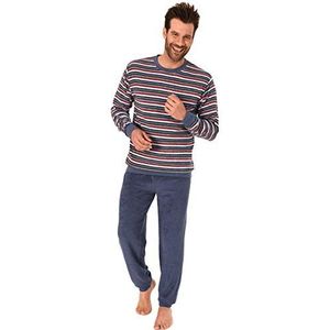 Cozy Heren Warm Terry Pyjama PJ Set Nachtkleding Manchetten - Perfect voor koude en koelere nachten, Blauw, S-M