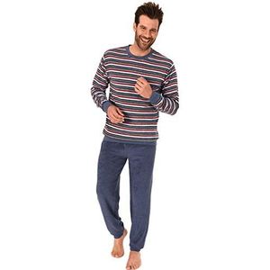 Cozy heren warme badstof pyjama PJ set nachtkleding manchetten - perfect voor koude en koelere nachten - blauw - M