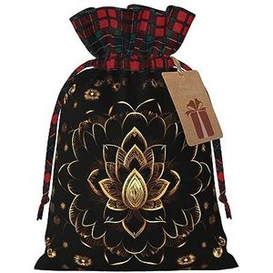 Gouden lotusbloemen herbruikbare geschenktas-trekkoord kerstgeschenktas, perfect voor feestelijke seizoenen, kunst en ambachtelijke tas