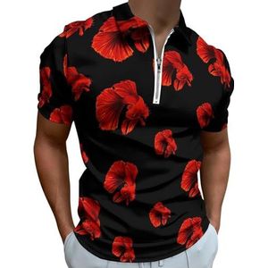 Rode Vechten Vis Half Zip-up Poloshirts Voor Mannen Slim Fit Korte Mouw T-shirt Sneldrogende Golf Tops Tees S