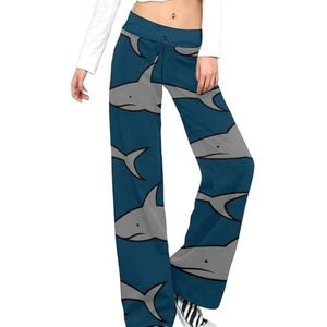 Cartoon Sharks Damesbroek Casual Broek Elastische Taille Lounge Broek Lange Yoga Broek Rechte Pijpen