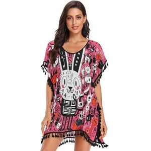 Roze Doodle Art Octopus Strand Cover Up Chiffon Kwastje Badmode Badpak Coverups voor Meisje, Patroon, S