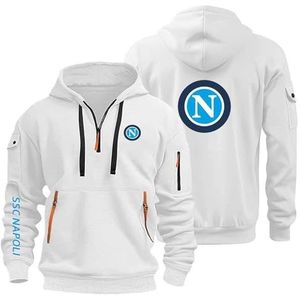 AHYAOFA Heren Gezellige Hoodie Sweatshirt voor SS.C Na.poli Truien Tops Hoody Sport Uitloper Lange Mouw Hooded Jassen Half Zip Jassen, wit-3, 18-20