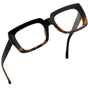 Eyekepper Modieuze leesbril voor dames - grote vierkante bril, Zwarte schildpad, 0.50
