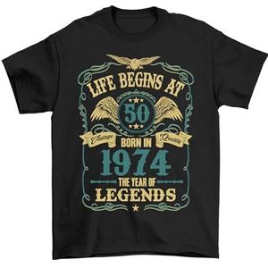 buzz shirts 50e verjaardag T-shirt voor heren, leven begint bij 50, gemaakt van biologisch katoen, geboren in 1974, Zwart, XXL