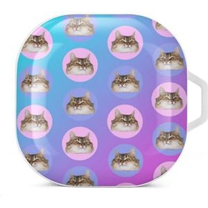 Heads of The Cats in Circles Oordopjes Hoesje Compatibel met Samsung Hard Shell Beschermhoes Wit-Stijl