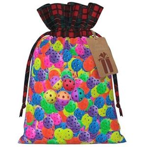 LAMAME Pickleball Ballen Kleuren Patroon Gedrukt Kerst Trekkoord Tas Candy Bag Feestelijke Party Gift Bag