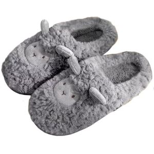 JadeRich Vrouwen Leuke Dieren Slippers Winter Warm Fuzzy Pluche Huis Slipper Cartoon Schapen Indoor Schoenen, Grijs, 6.5/7.5 UK