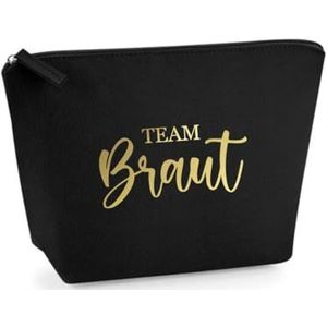 AWASG Cosmetische tas vilt bruiloft - Team Braut - make-up tas beauty bag - cadeau, zwart, M (19 x 18 x 9 cm), Make-uptas