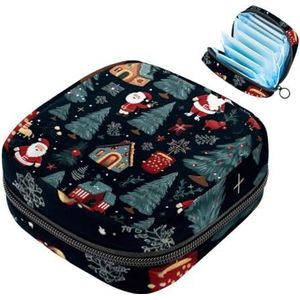 MUOOUM Kerstboom Winter Patroon Maandverband Opbergtas Menstruatie Pad Tas Draagbare Menstruatie Cup Pouch met Rits voor Tiener Meisjes Vrouwen Dames