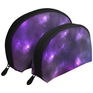 Make-uptas, cosmetische reistas, 2-delige draagbare clutch-buidelset, buidelorganisator, Magic Galaxy Sky Purple, zoals afgebeeld, Eén maat