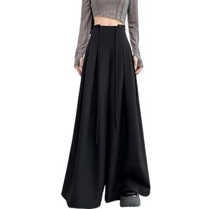 Dames Casual Palazzo Broek Hoge Taille Wijde Pijpen Zakelijke Lange Rechte Broek met Zakken,zwart,L