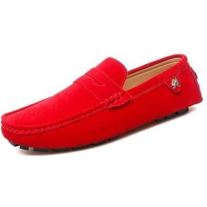 Loafers for heren Suede Vamp Penny Driving Loafers met ronde neus Flexibele antislip-wandelslip-on (Color : Red, Size : 44 EU)