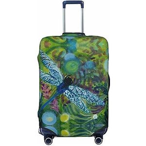 UNIOND Handgeschilderde blauwe libel bedrukte bagage cover elastische reiskoffer cover protector fit 18-32 inch bagage, Zwart, X-Large