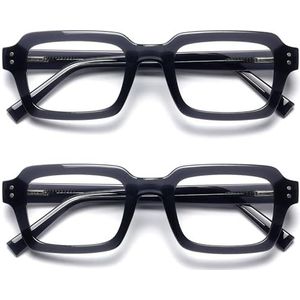 OPULIZE EDG Blue Light Blocking Glasses for Women Men, Anti-reflective Anti-Glare Computer & Gaming Lenses, Vintage Rectangular Frame, UV & Eyestrain Protection, Black (Pack of 2)
