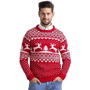 BlauerHafen Kersttrui voor heren, lange mouwen, gebreide ronde hals, kersttrui, rood, S