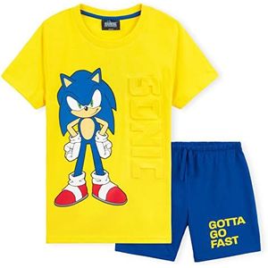 Sonic the Hedgehog Pyjama zomer kort | pyjama set katoen voor kinderen van 4-12 jaar | tweedelige nachtkleding maat 104-152 | slaapkleding met elastische tailleband, geel/blauw, 9-10 Jaar