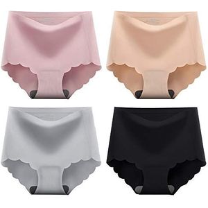 Naadloze onderbroek voor dames, onzichtbaar ondergoed, hipster, ondergoed, zachte slips, middelhoge taille, onderbroek, microvezel, zwart, verpakking van 4 stuks