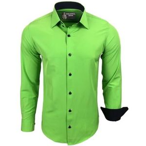 Subliminal Mode: Gemakkelijk te strijken herenoverhemd, met tweekleurige kraag, effen, lange mouwen, smalle pasvorm, zakelijk, cadeau-idee, Kerstmis, valentijnsdag, RN44, Groen, S