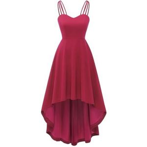 Bruidsmeisjesjurk, hoge lage jurk voor vrouwen, spaghettibandjes, cocktailswing, strandjurk, WYX528, Rood, 42