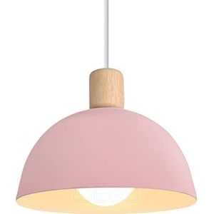 iDEGU Hanglamp, retro, hanglamp, modern, halve stijl, plafondlamp, E27, van hout, metaal, hanglamp voor slaapkamer, eetkamer, keuken, Ø 20 cm (roze)