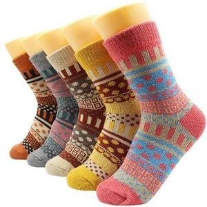 UYFRD 5 Pairs Winter Warmer Vrouwen Thicken Thermische Wol Kasjmier Sneeuw Sokken Mode Casual Euramerican Nationale Wollen Sokken Voor Vrouwen, 5 paar -YM011, 35-40 EU