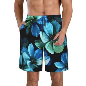 JIAWUJYNB Blauwe strandshorts voor heren, met bloemenprint, lichtgewicht, sneldrogend, met trekkoord en zakken, Wit, S