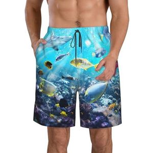 Vlinder en Zonnebloem Print Heren Zwemmen Shorts Trunks Mannen Sneldrogend Ademend Strand Surfen Zwembroek met Zakken, Kleurrijke 3d Natuur Scenic van Zee Onderwater van Tropische Vissen, XXL